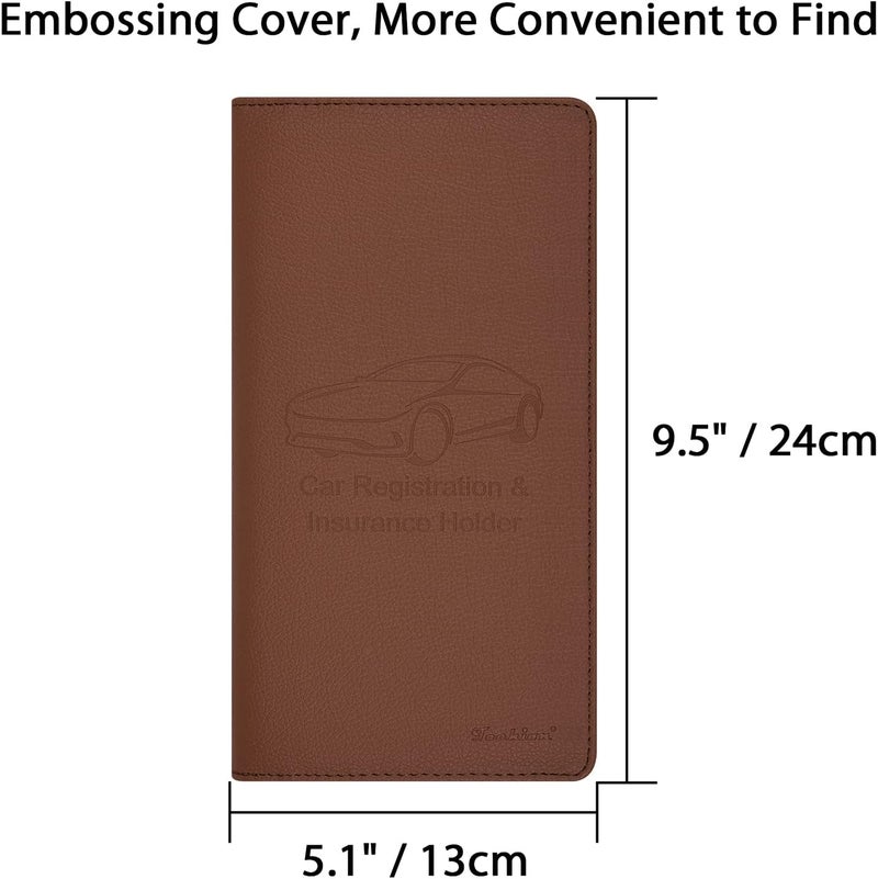 Techion Car Insurance and Registration Holder, 9.5 x 5 Inch PU Leather Vehicle Glove Box Organizer Wallet Case for Insurance Card, Driver License, Paperwork - Brown - Image 4